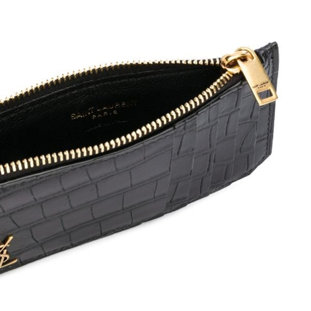 Brand NEW! YSL Saint Laurent Crocodile-Embossed Card Zipper Holder Case Wallet - Picture 9 of 12